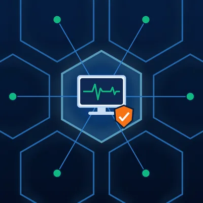 Monitor cu linie de puls, scut de protecție și noduri de rețea conectate la centru