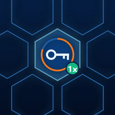 Cheie într-un hexagon luminos, cu inel de expirare și insignă de o singură utilizare
